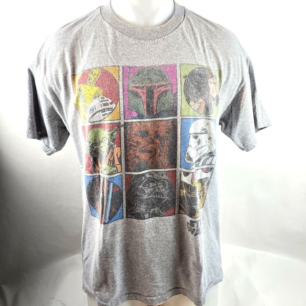 Star Wars T Shirt Mens Medium Grey Graphic Tee Darth Vader Luke Yoda Boba Fett